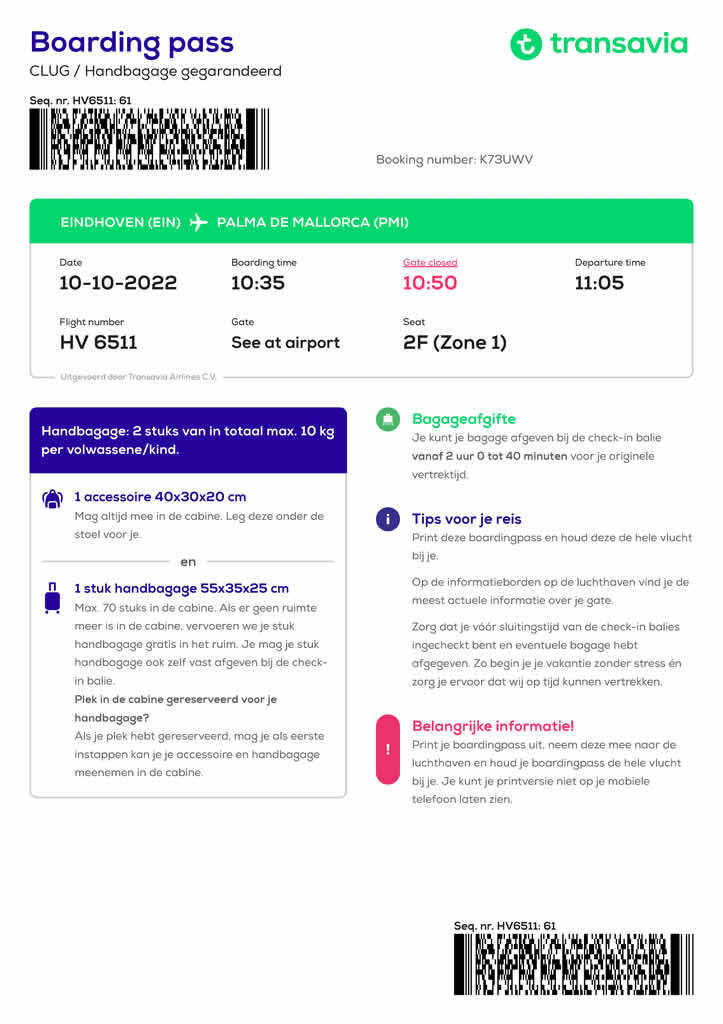 Transavia Boardingpass